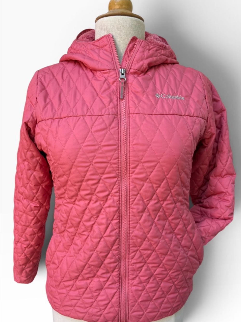 Columbia Girls Bella Plush II Quilted Hooded Jacket Pink Size L 14/16